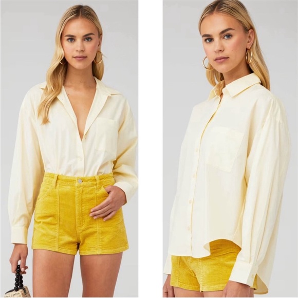 Anthropologie Tops - Anthropologie Pistola Sloane Oversized Button Down Boxy Poplin Shirt Yellow XS